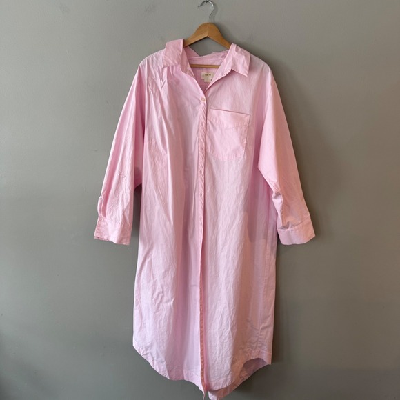 Maeve Anthropologie Soren Shirt Dress Pink Poplin Midi Oversized 1X Small Flaw - Picture 4 of 15